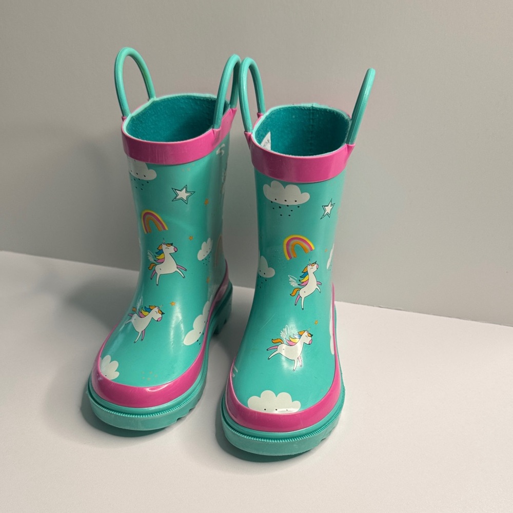 Unicorn Kids Rain Boots - Teal and Pink